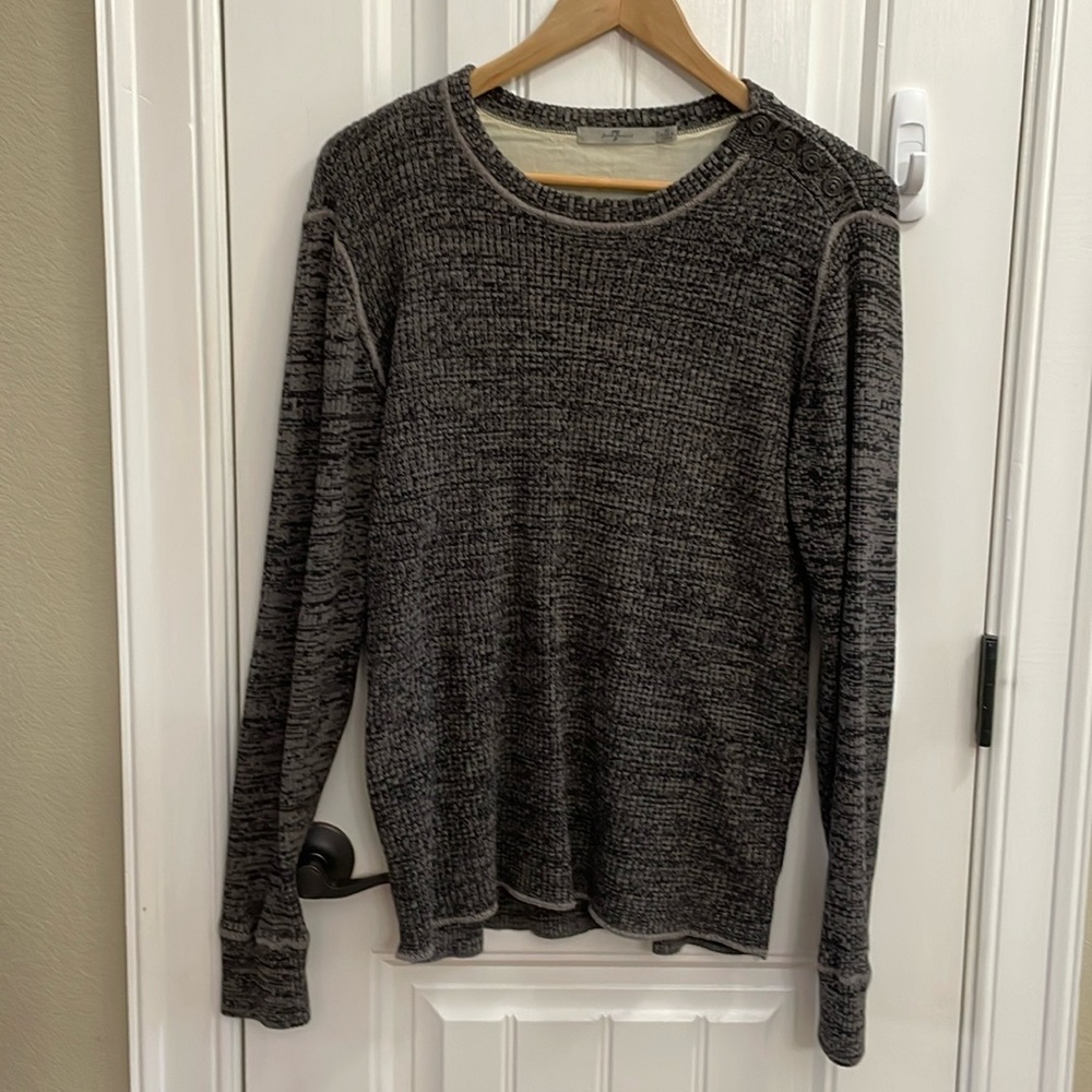 🌺7 FOR ALL MANKIND gray heathered ribbed waffle knit long sleeve shirt. M - Picture 1 of 7
